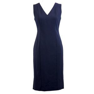 Ann Taylor Navy Blue Sleeveless Knee Length Suit Sheath Dress V-Neck Size 2